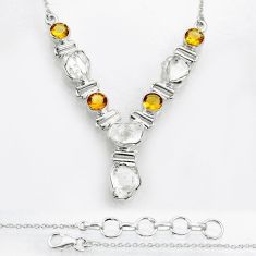 25.19cts natural white herkimer diamond fancy citrine 925 silver necklace u77454