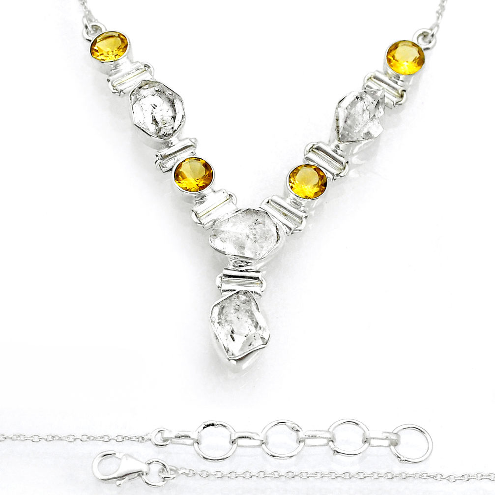 27.15cts natural white herkimer diamond fancy citrine 925 silver necklace u77458