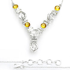 27.15cts natural white herkimer diamond fancy citrine 925 silver necklace u77458