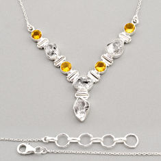 23.12cts natural white herkimer diamond fancy citrine 925 silver necklace y96149