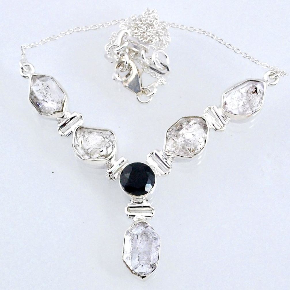 30.38cts natural white herkimer diamond onyx 925 sterling silver necklace r61186