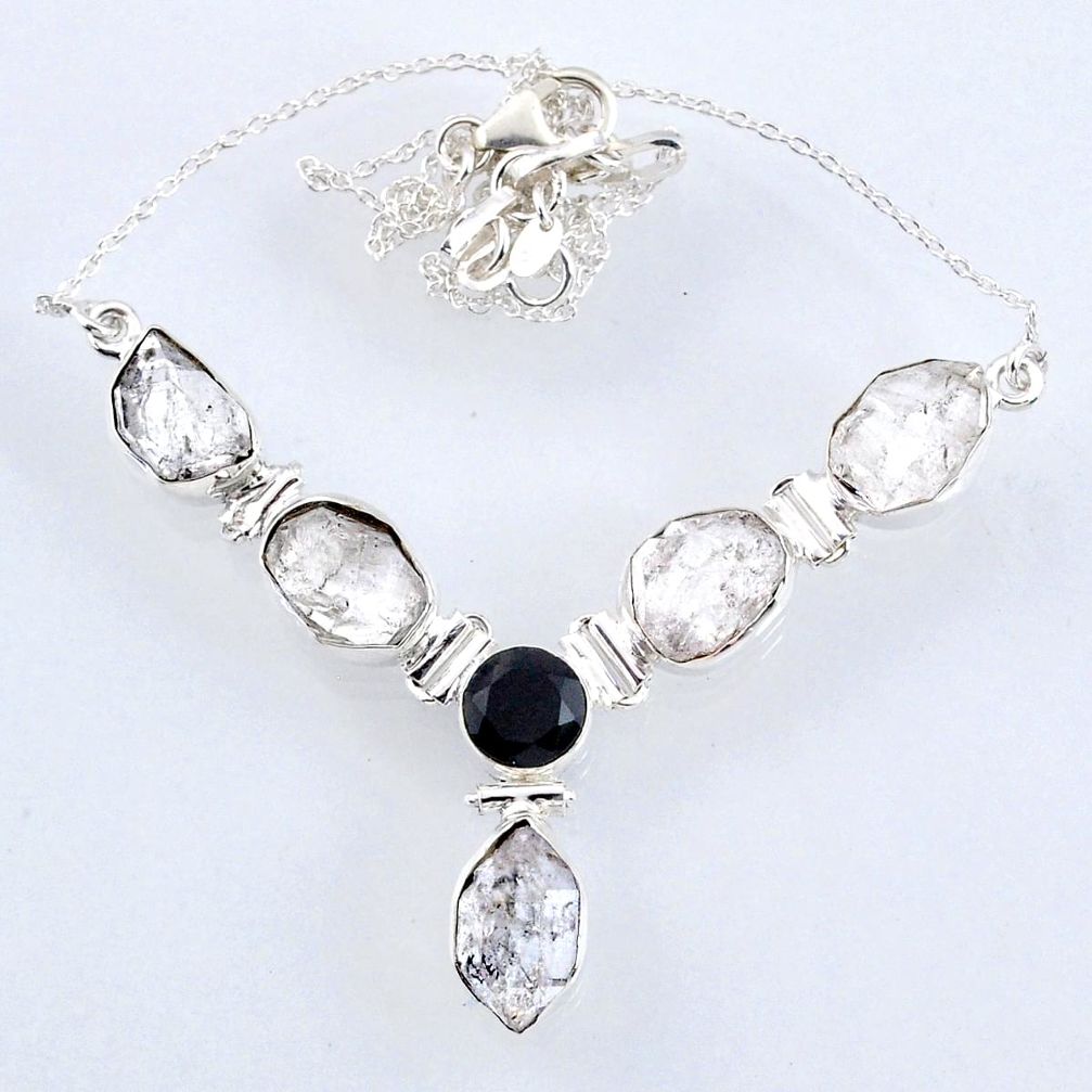 29.99cts natural white herkimer diamond onyx 925 sterling silver necklace r61187