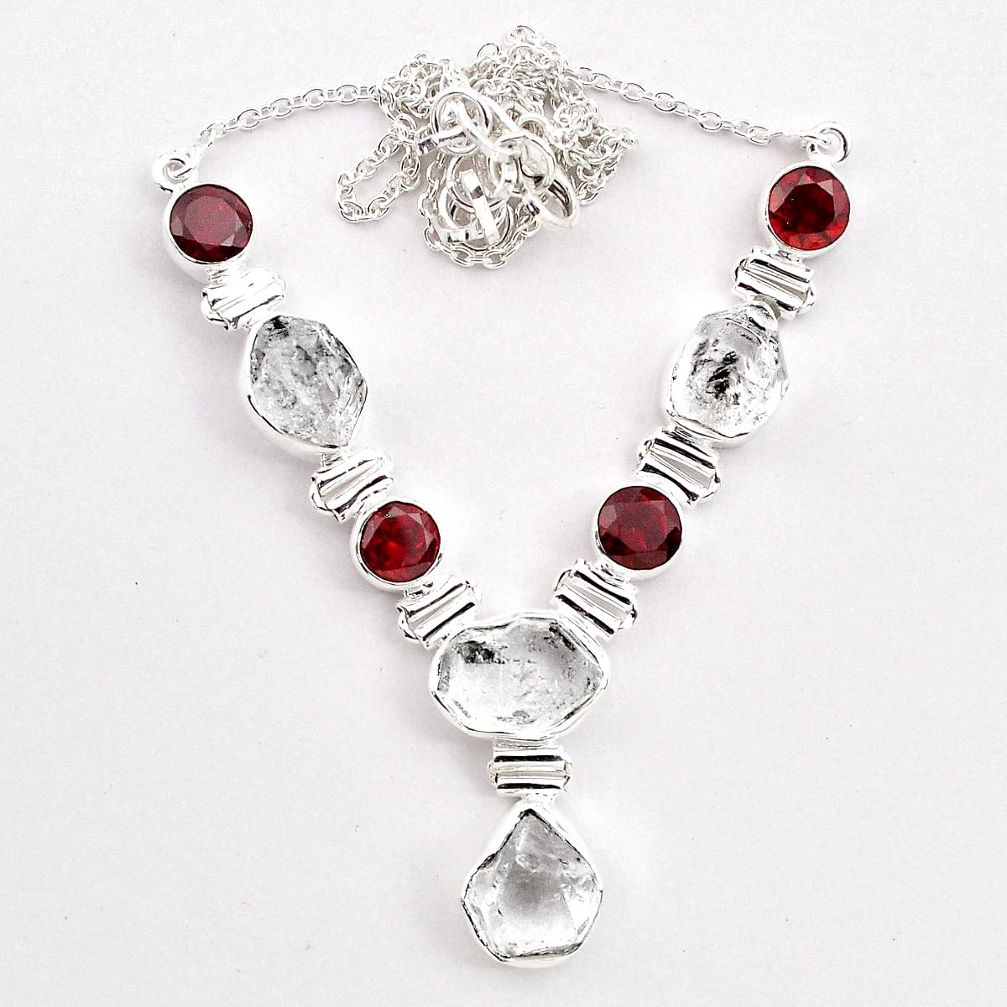 44.30cts natural white herkimer diamond red garnet 925 silver necklace t58972