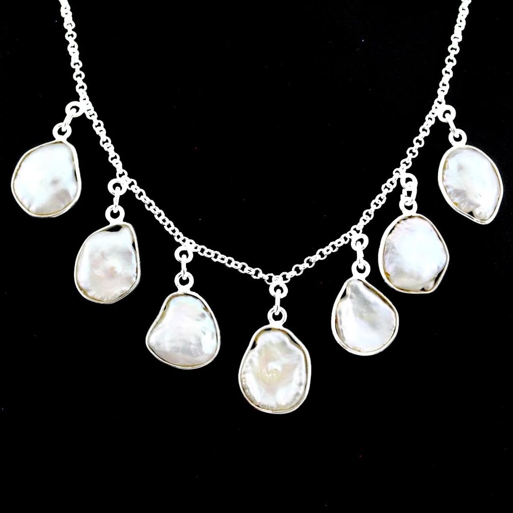 29.40cts natural white pearl 925 silver handmade necklace jewelry r71618