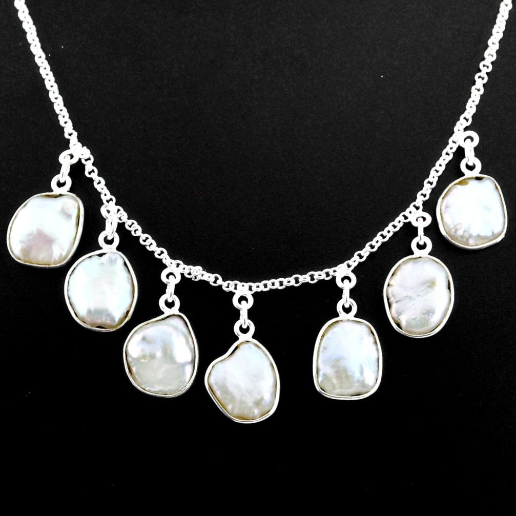 30.86cts natural white pearl 925 silver handmade necklace r71610