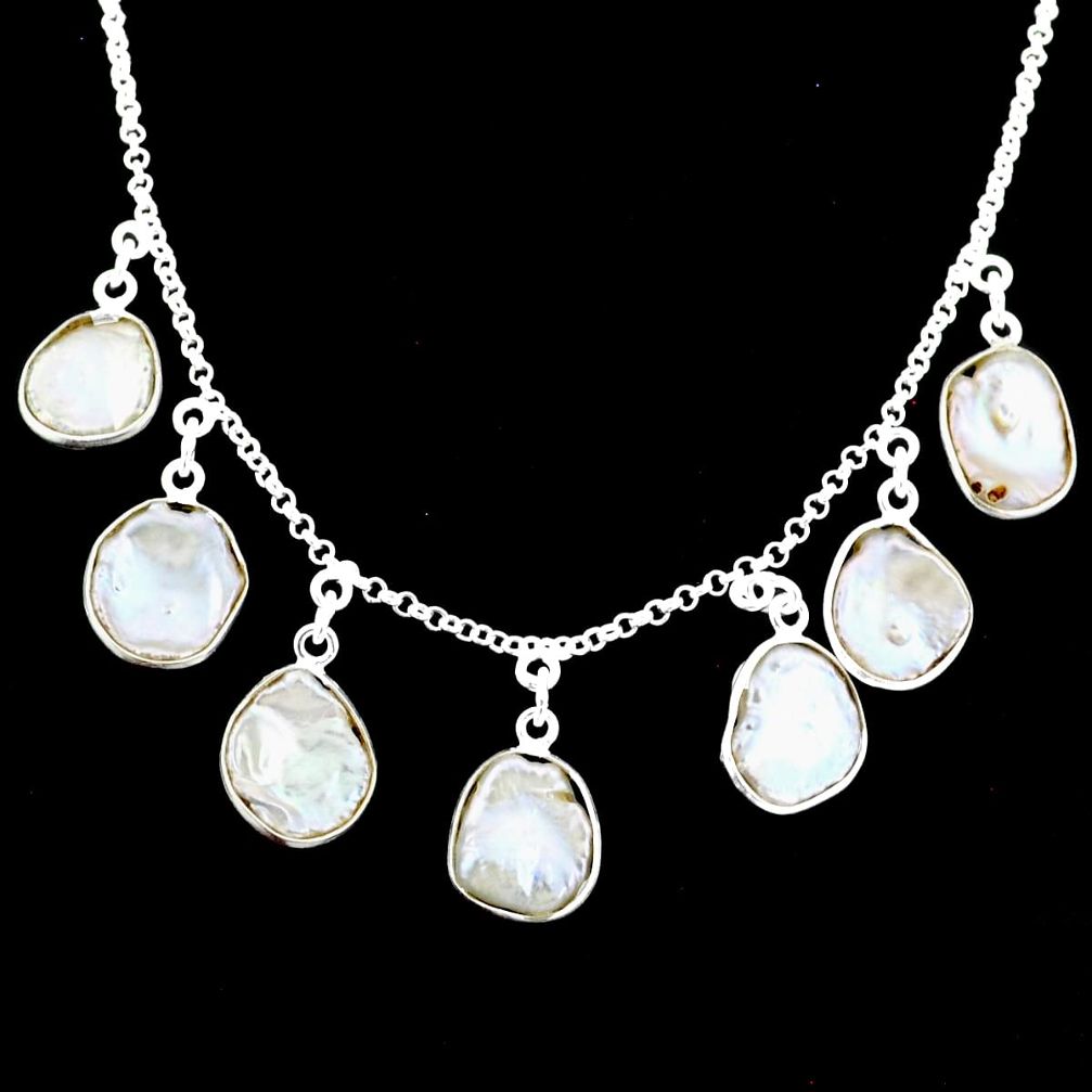 27.08cts natural white pearl 925 sterling silver handmade necklace r71616