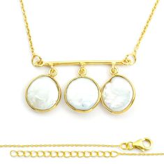 18.22cts natural white pearl 925 sterling silver gold polished necklace jewelry u50065