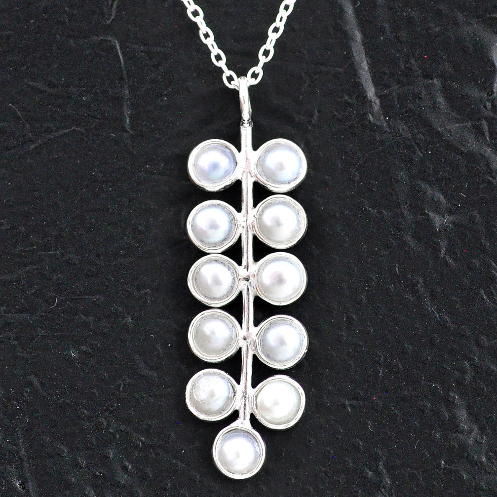 5.43cts natural white pearl 925 sterling silver necklace jewelry t4710