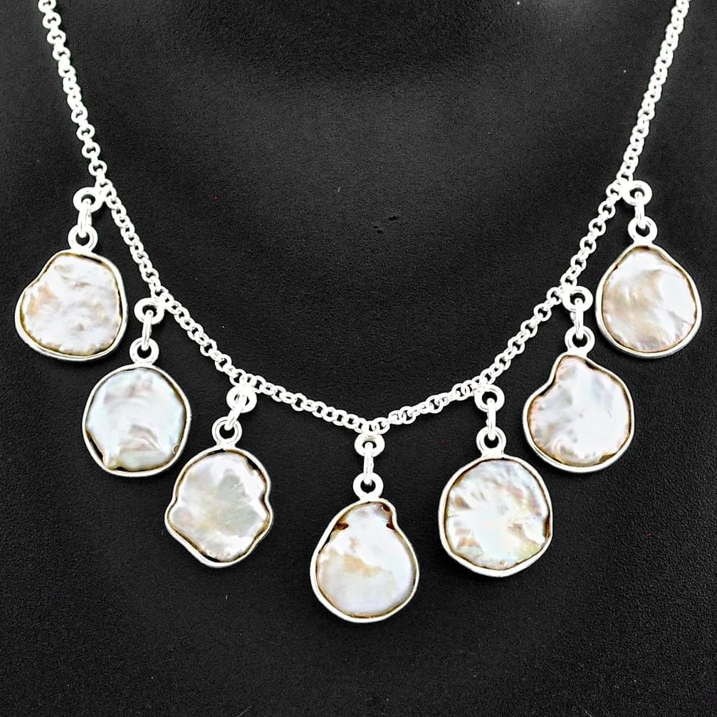 26.05cts natural white pearl 925 sterling silver necklace jewelry t7641