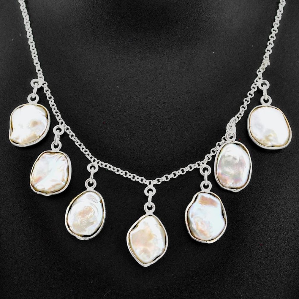 30.35cts natural white pearl 925 sterling silver necklace jewelry t7642
