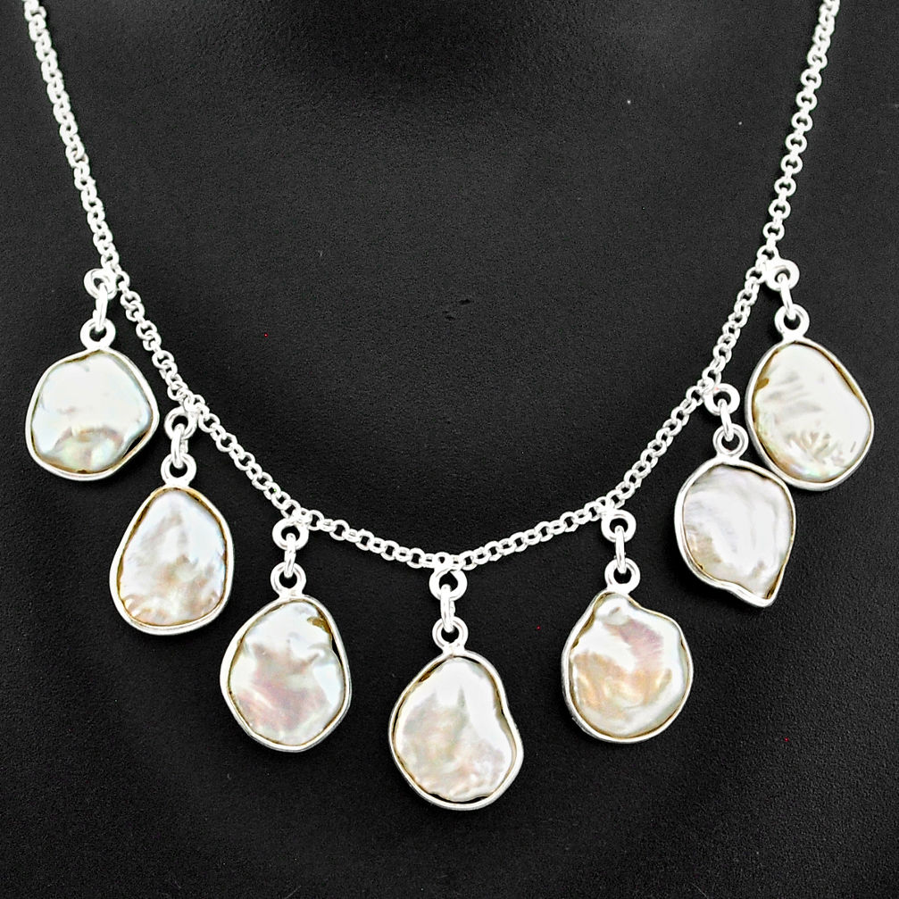 30.40cts natural white pearl 925 sterling silver necklace jewelry t7643