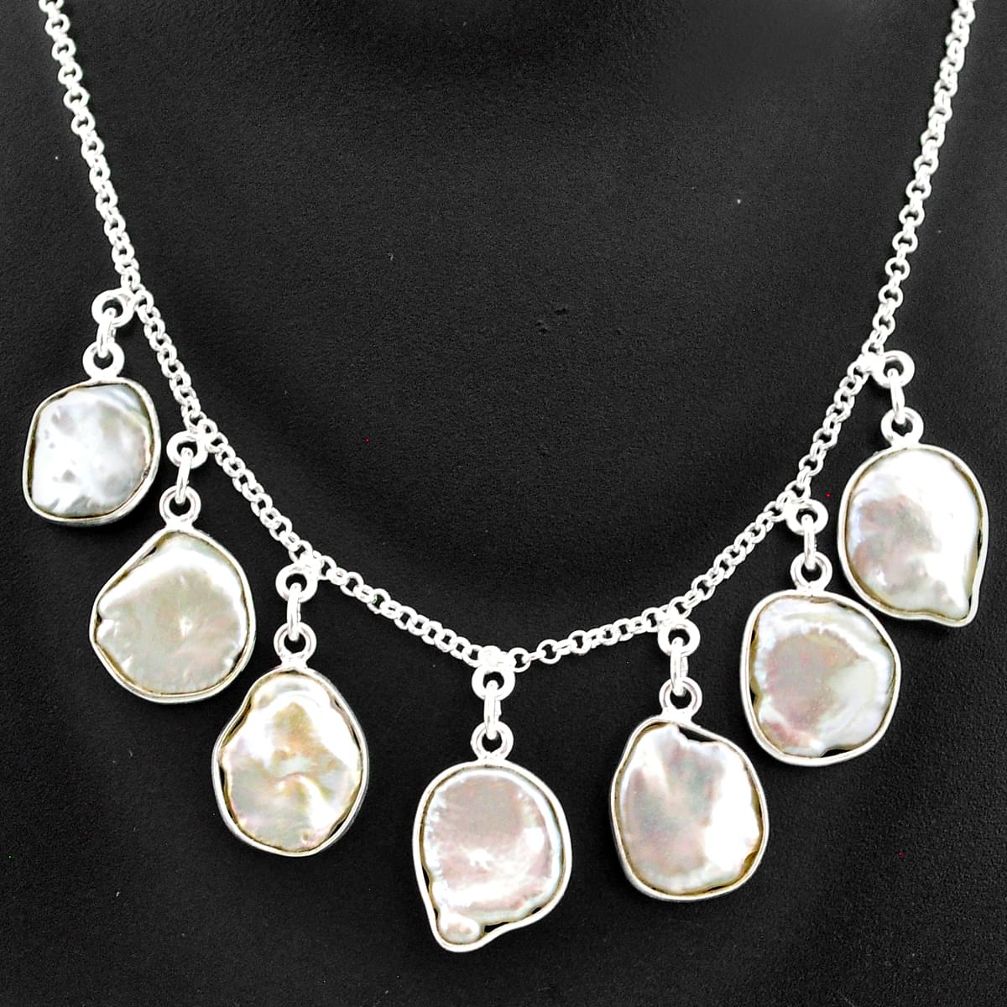 31.00cts natural white pearl 925 sterling silver necklace jewelry t7645