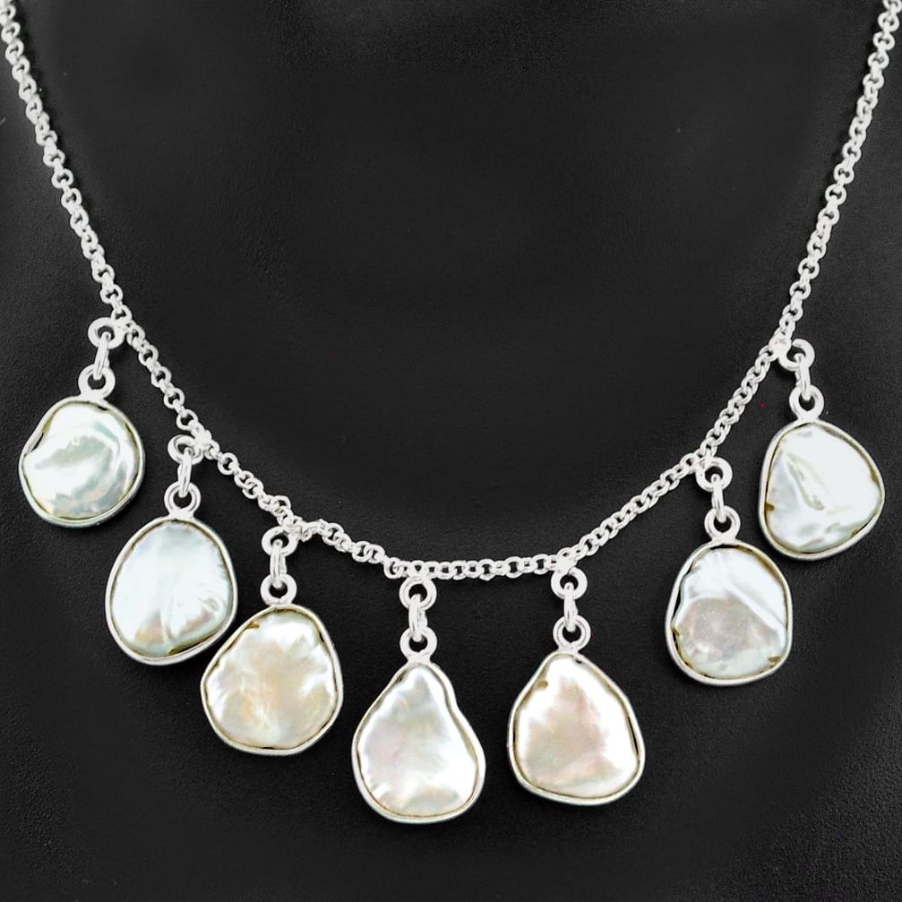 29.40cts natural white pearl 925 sterling silver necklace jewelry t7646