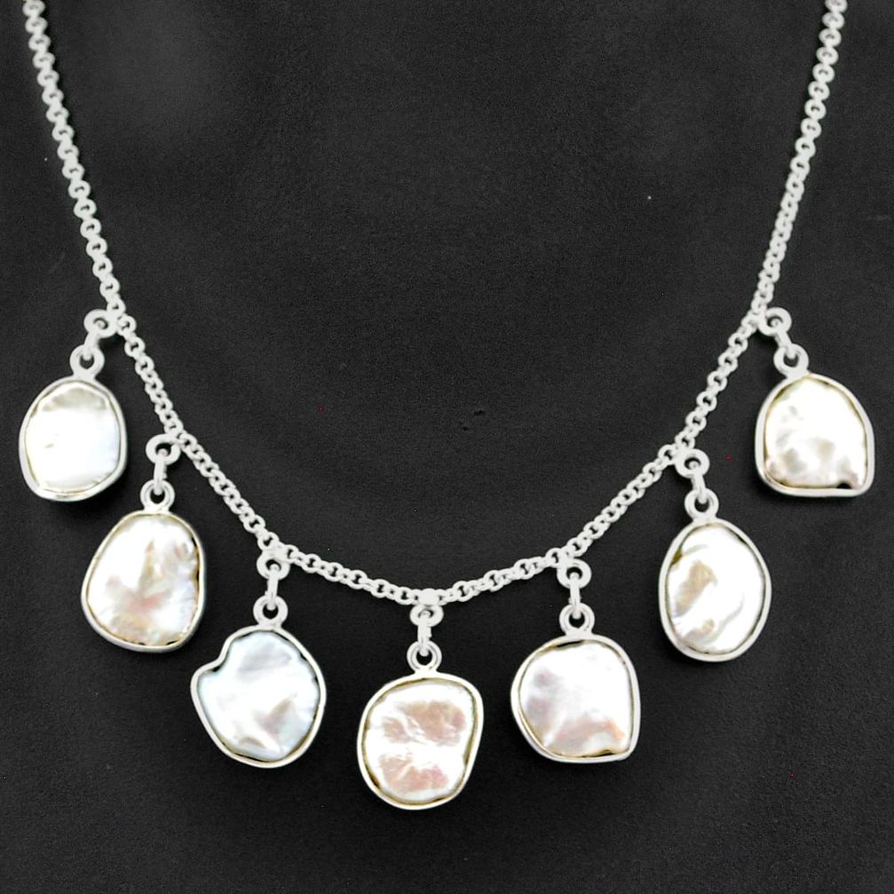 29.78cts natural white pearl 925 sterling silver necklace jewelry t7649