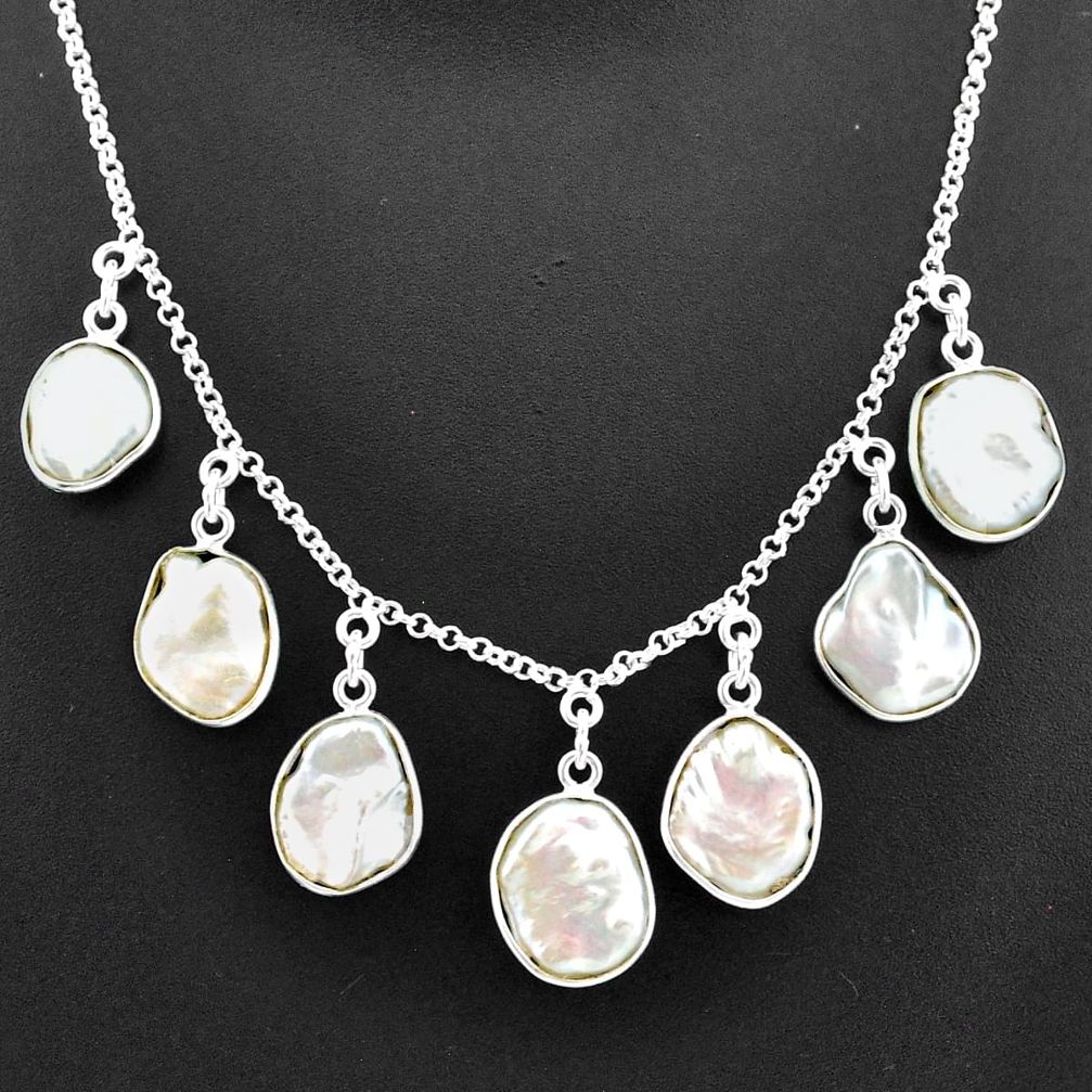 31.40cts natural white pearl 925 sterling silver necklace jewelry t7651