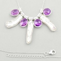 21.20cts natural white pearl amethyst 925 sterling silver necklace u23610