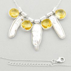 19.77cts natural white pearl citrine 925 sterling silver necklace jewelry u23613