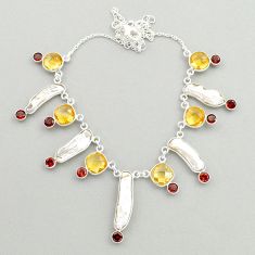 28.08cts natural white pearl citrine garnet 925 sterling silver necklace u23672