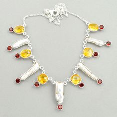 29.65cts natural white pearl citrine garnet 925 sterling silver necklace u23674
