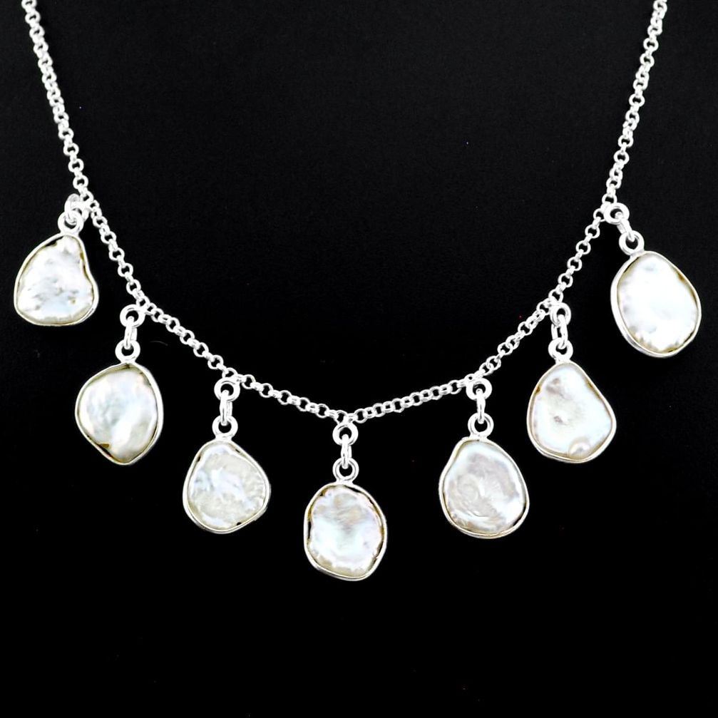 28.73cts natural white pearl fancy 925 silver handmade necklace r71613
