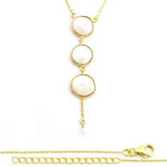 14.45cts natural white pearl fancy 925 sterling silver gold necklace u50058
