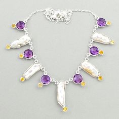 30.97cts natural white pearl fancy amethyst 925 sterling silver necklace u23662