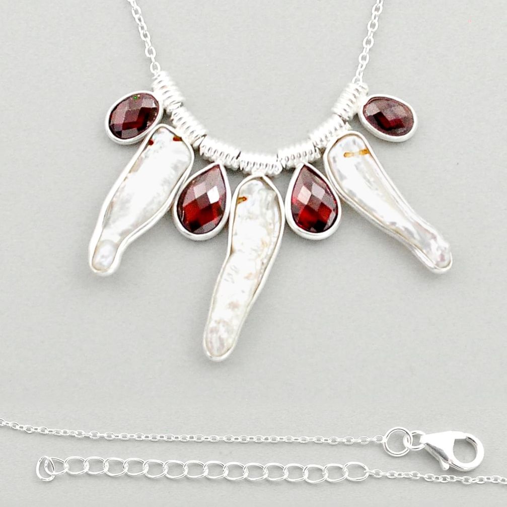 19.68cts natural white pearl fancy garnet 925 sterling silver necklace u23631