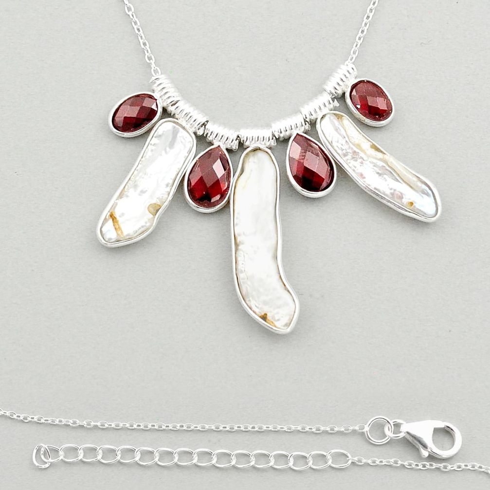 19.68cts natural white pearl garnet 925 sterling silver necklace jewelry u23629