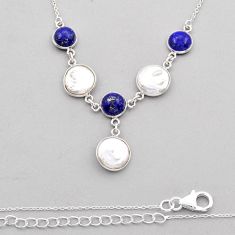 28.30cts natural white pearl lapis lazuli 925 sterling silver necklace y20097