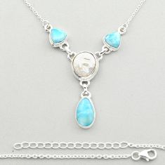 21.03cts natural white pearl larimar 925 sterling silver necklace jewelry u14468