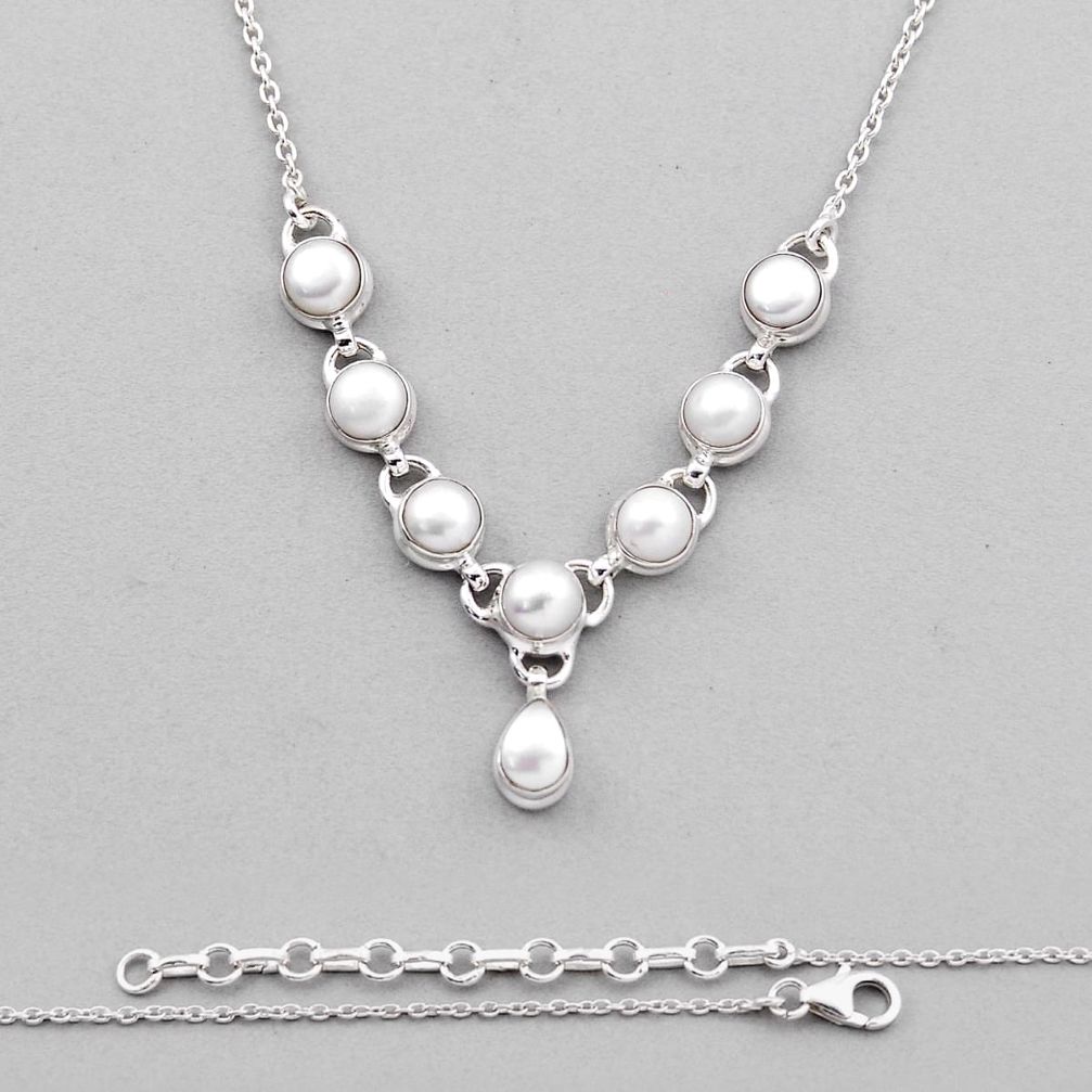 8.04cts natural white pearl round 925 sterling silver necklace jewelry n34394