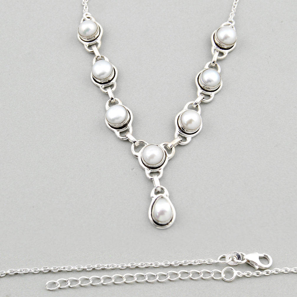 9.18cts natural white pearl round 925 sterling silver necklace jewelry y44772