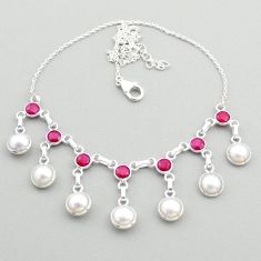 27.57cts natural white pearl ruby 925 sterling silver necklace jewelry t73993