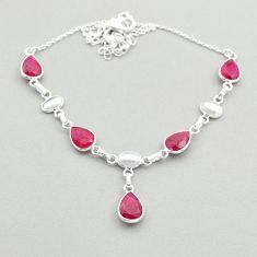 15.47cts natural white pearl ruby 925 sterling silver necklace jewelry t74038