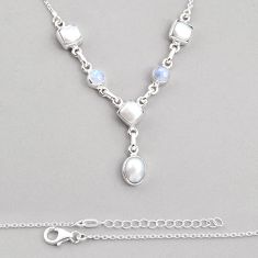12.31cts natural white pearl square shape moonstone 925 silver necklace y28266
