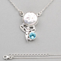 8.60cts natural white pearl topaz 925 silver angel wing fairy necklace y87055