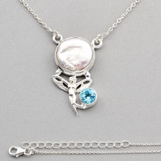 9.67cts natural white pearl topaz 925 silver angel wing fairy necklace y87056