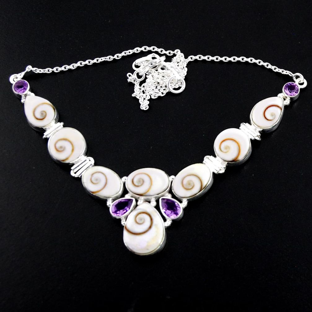 56.24cts natural white shiva eye amethyst 925 sterling silver necklace r56110