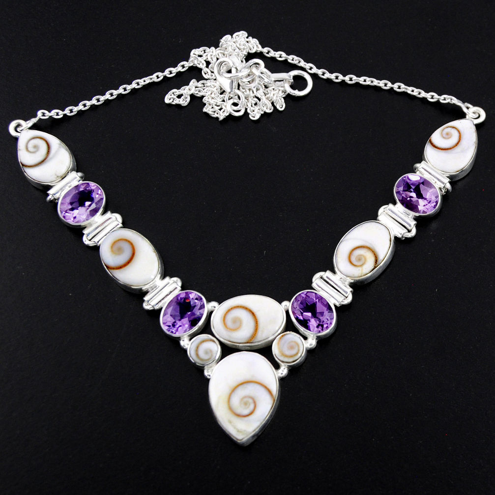 56.24cts natural white shiva eye amethyst 925 sterling silver necklace r56112
