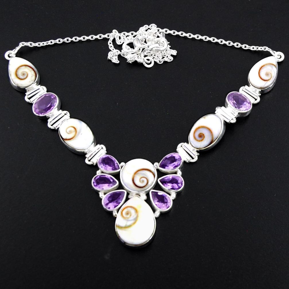 58.45cts natural white shiva eye amethyst 925 sterling silver necklace r56115