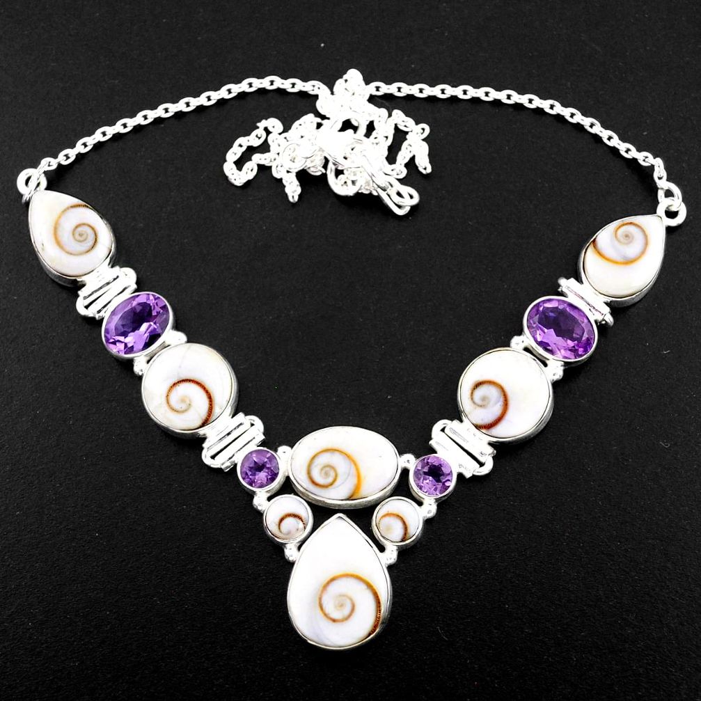 46.60cts natural white shiva eye amethyst 925 sterling silver necklace r58709