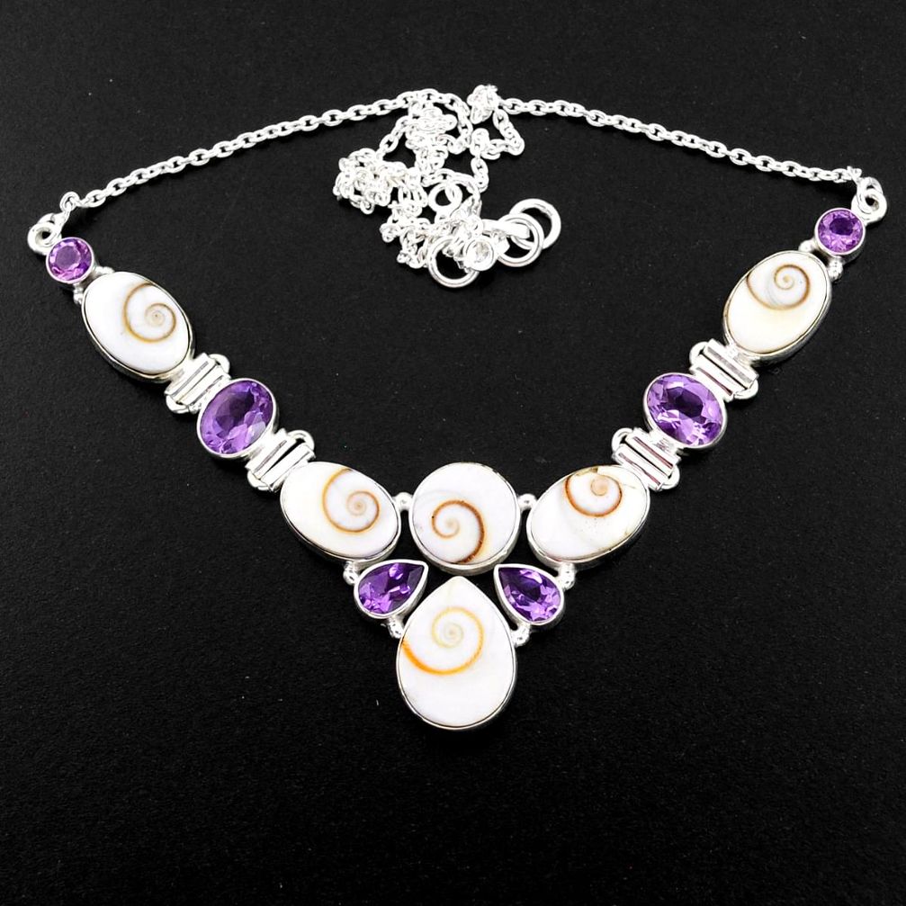 47.43cts natural white shiva eye amethyst 925 sterling silver necklace r58710