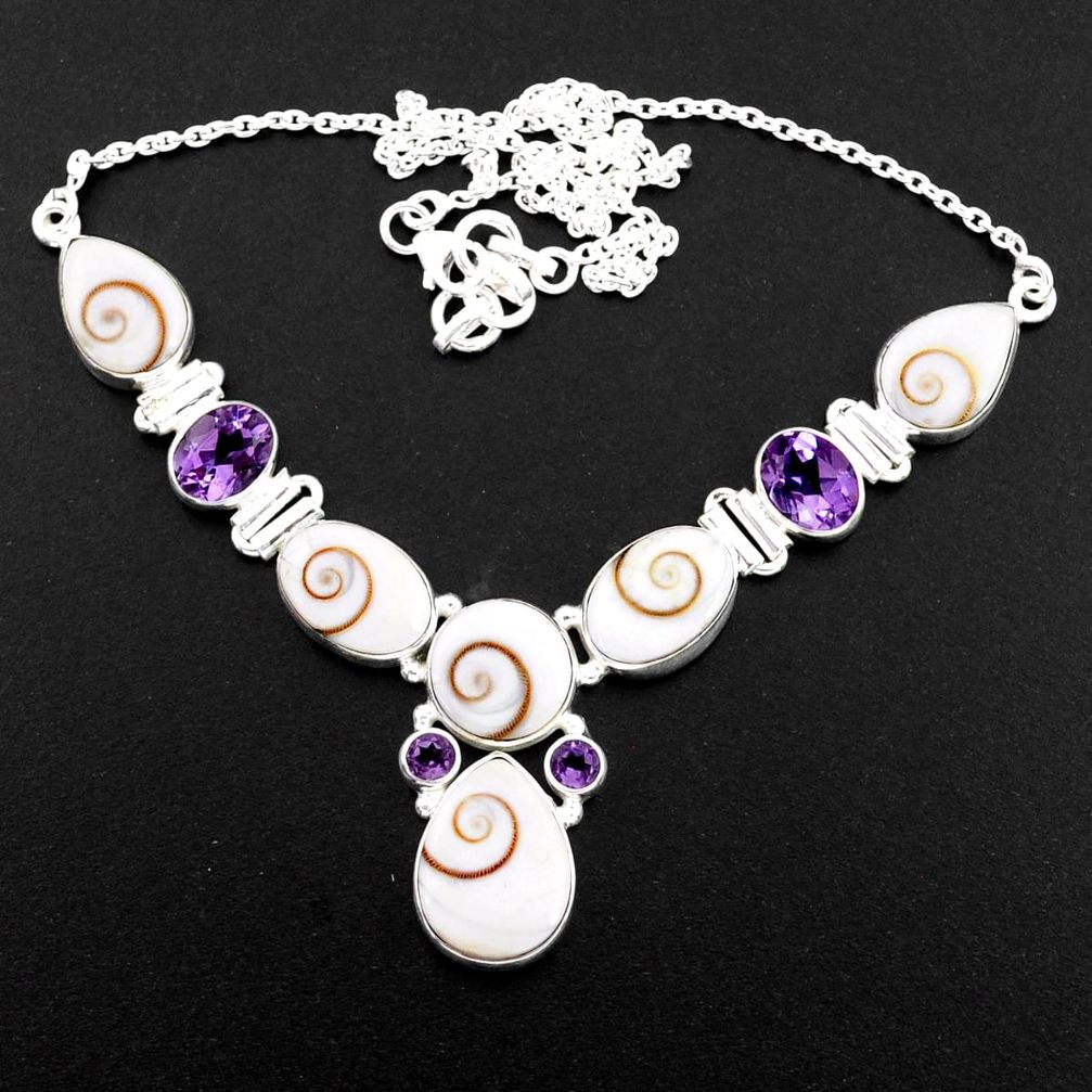 43.38cts natural white shiva eye amethyst 925 sterling silver necklace r58712