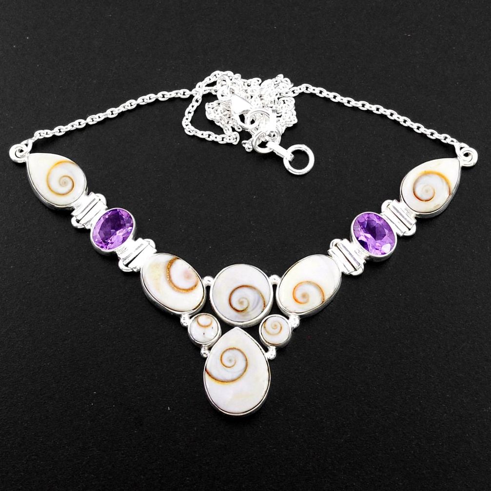 43.33cts natural white shiva eye amethyst 925 sterling silver necklace r58713