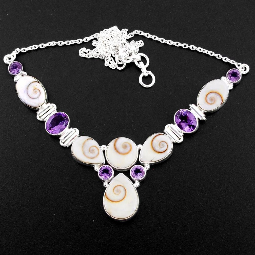 42.85cts natural white shiva eye amethyst 925 sterling silver necklace r58715