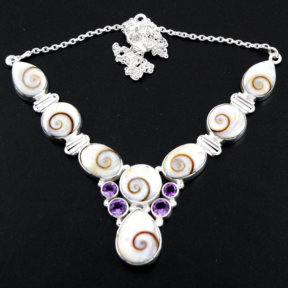 53.74cts natural white shiva eye purple amethyst 925 silver necklace r56107