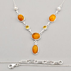 30.40cts natural yellow amber bone citrine pearl 925 silver necklace y96141