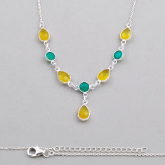 12.36cts natural yellow blue chalcedony pear shape 925 silver necklace n24603