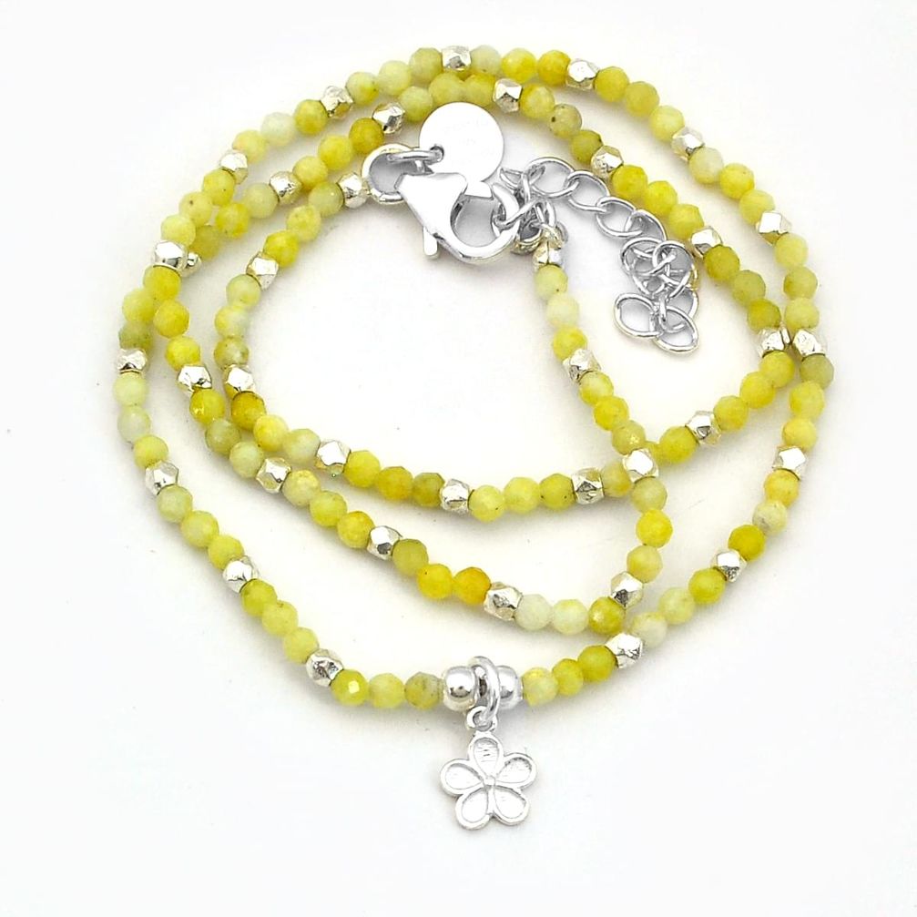 12.17cts natural yellow chalcedony 925 sterling silver beads necklace u65183