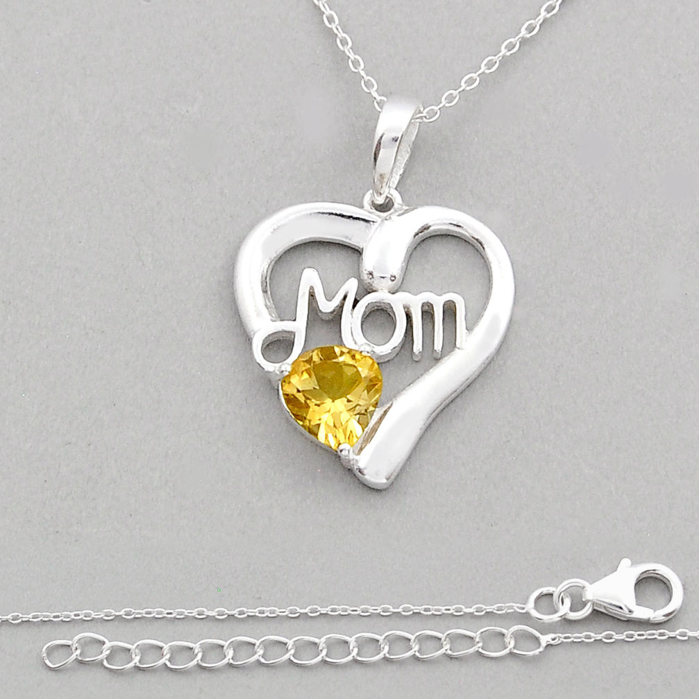 2.65cts natural yellow citrine 925 silver mom heart necklace jewelry y20088